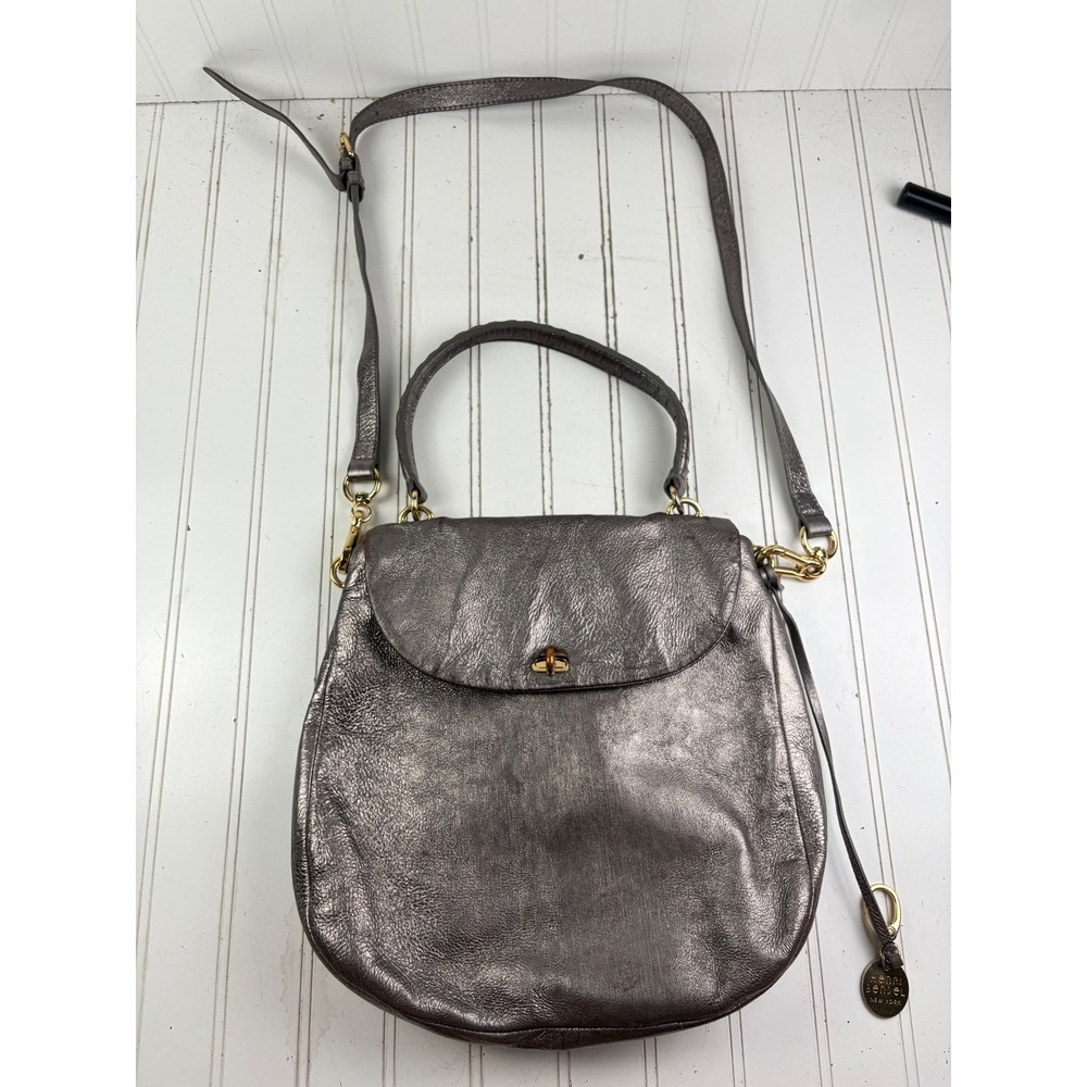 Henri Bendel Vintage Y2K Metallic Pewter Leather Convertible Crossbody Bag